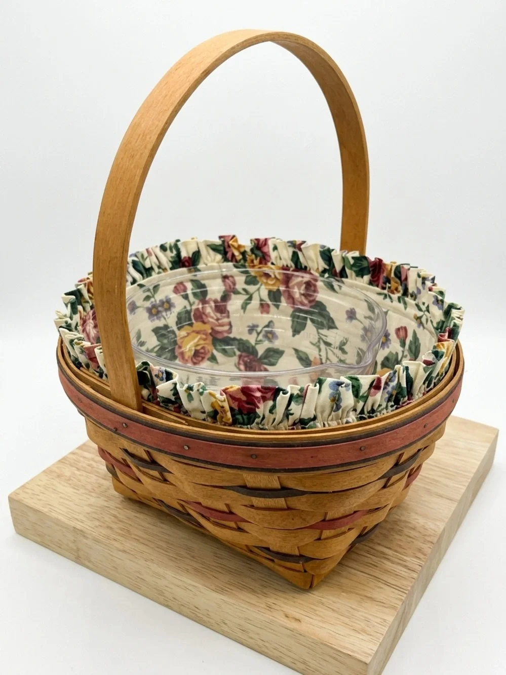 Vintage 1995 Longaberger Measuring Basket with Floral Liner and Protector
